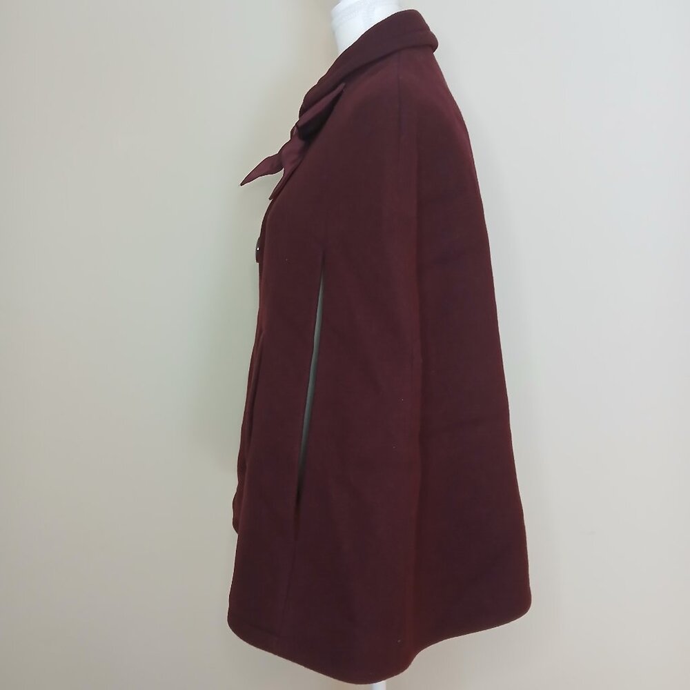 Kate Spade Chic Wool Blend Bow Cape Burgundy Size Small - Picture 4 of 7